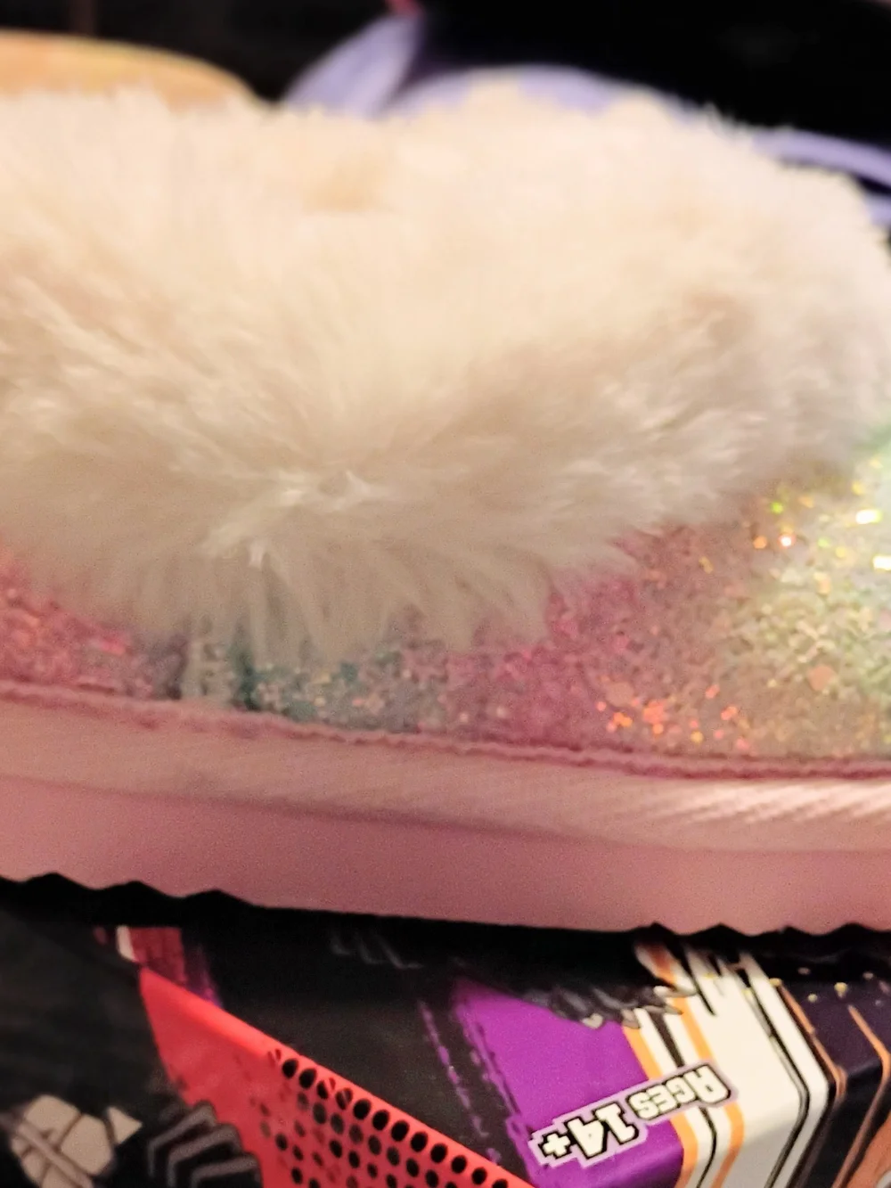Kids Sparkle Faux-Fur Lined Slippers - Pastel Rainbow